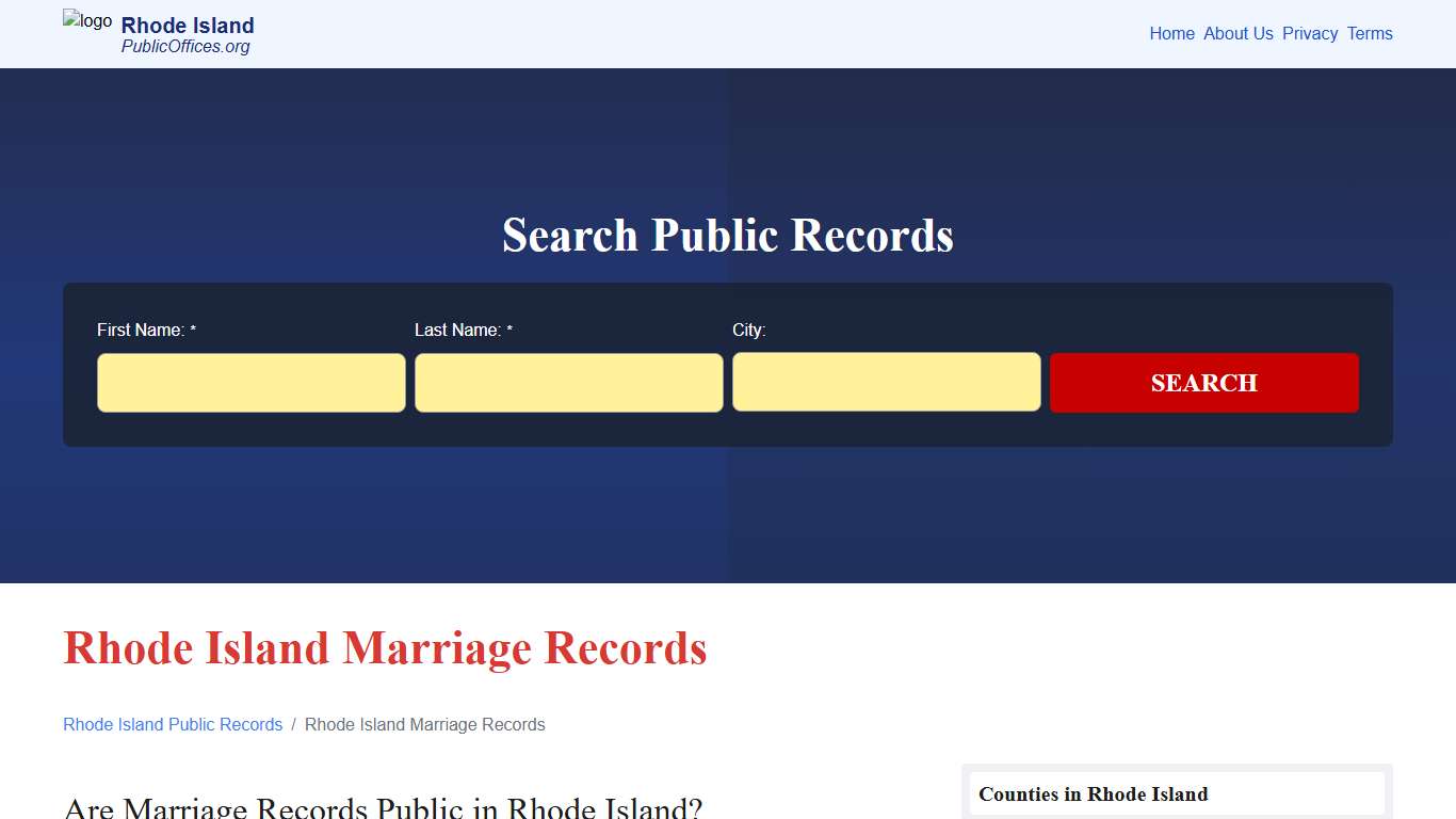Rhode Island Marriage Records Search – PublicOffices.org