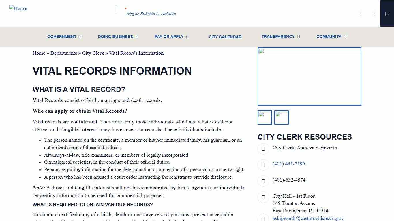 Vital Records Information | City of East Providence, RI