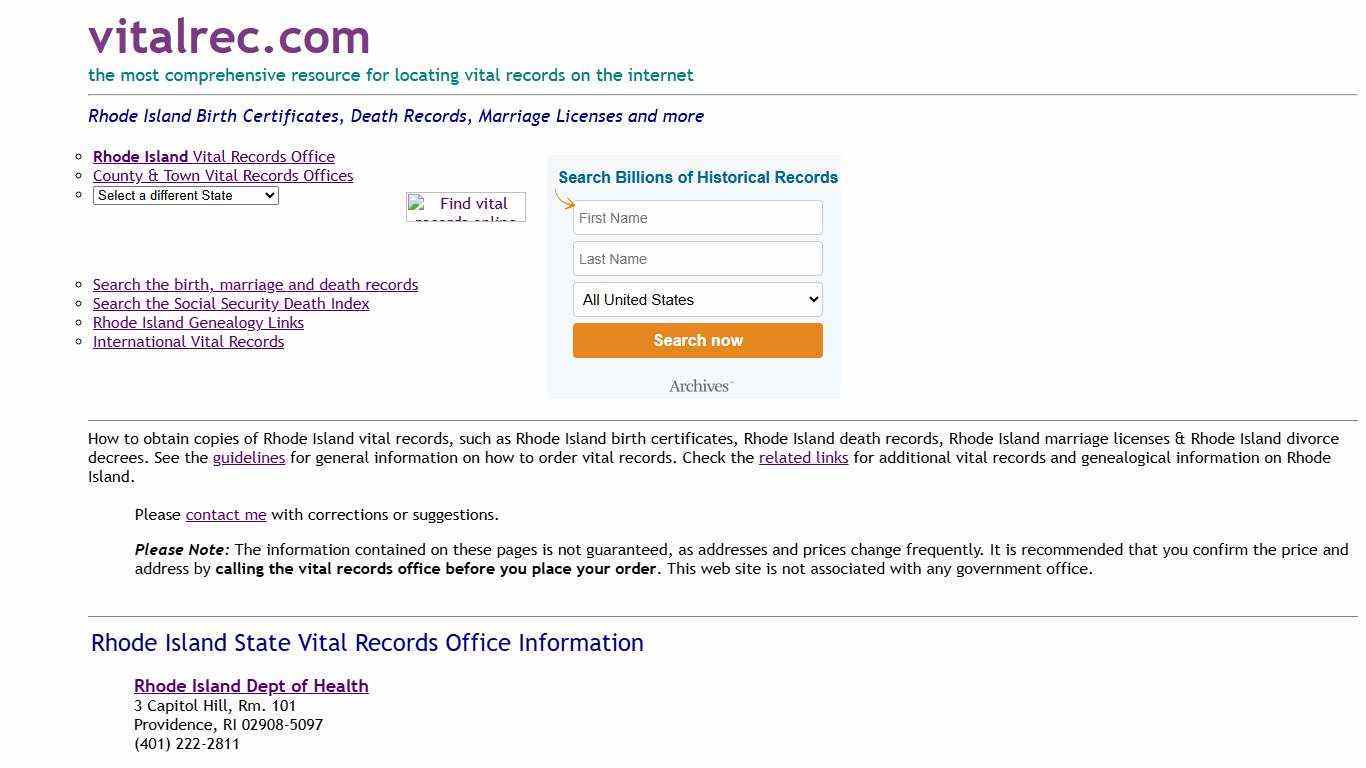 Rhode Island Birth Certificate, Death Record, Marriage license and other vital records