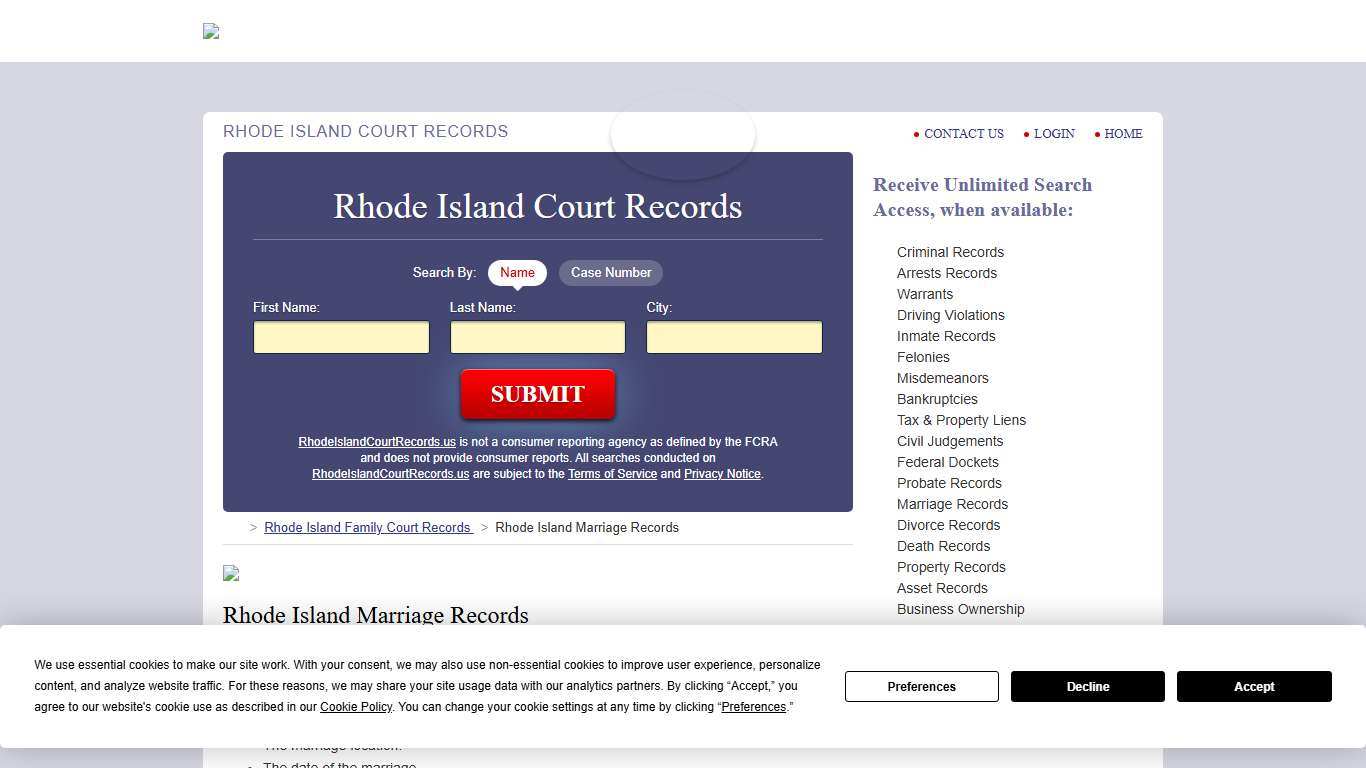 Rhode Island Marriage Records Search | RhodeIslandCourtRecords.us